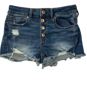 American Eagle Super Stretch Cut Off Denim Shorts Womens 2 Distressed Blue